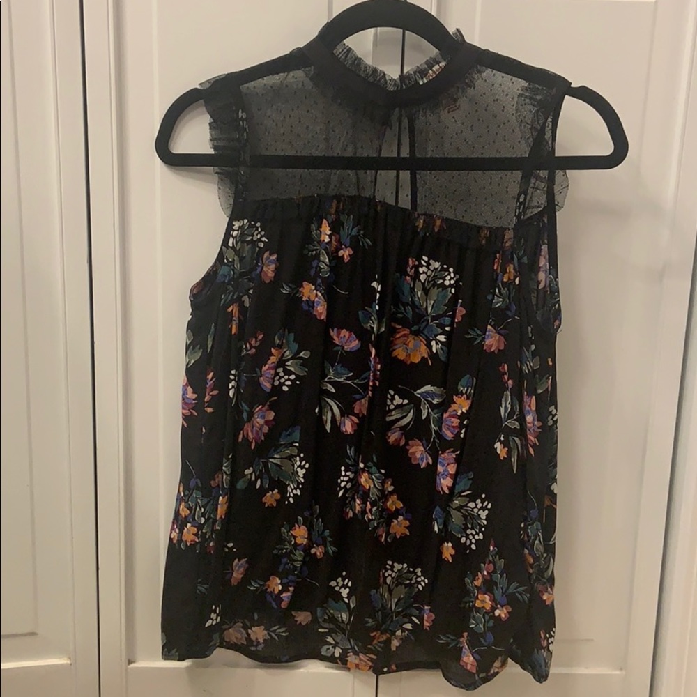 Lacey Black Sheer Floral Top Size -M